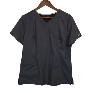 Elle‎ V-Neck Scrub Top Size Mediium Gray Uniform Medical Workwear Nursing